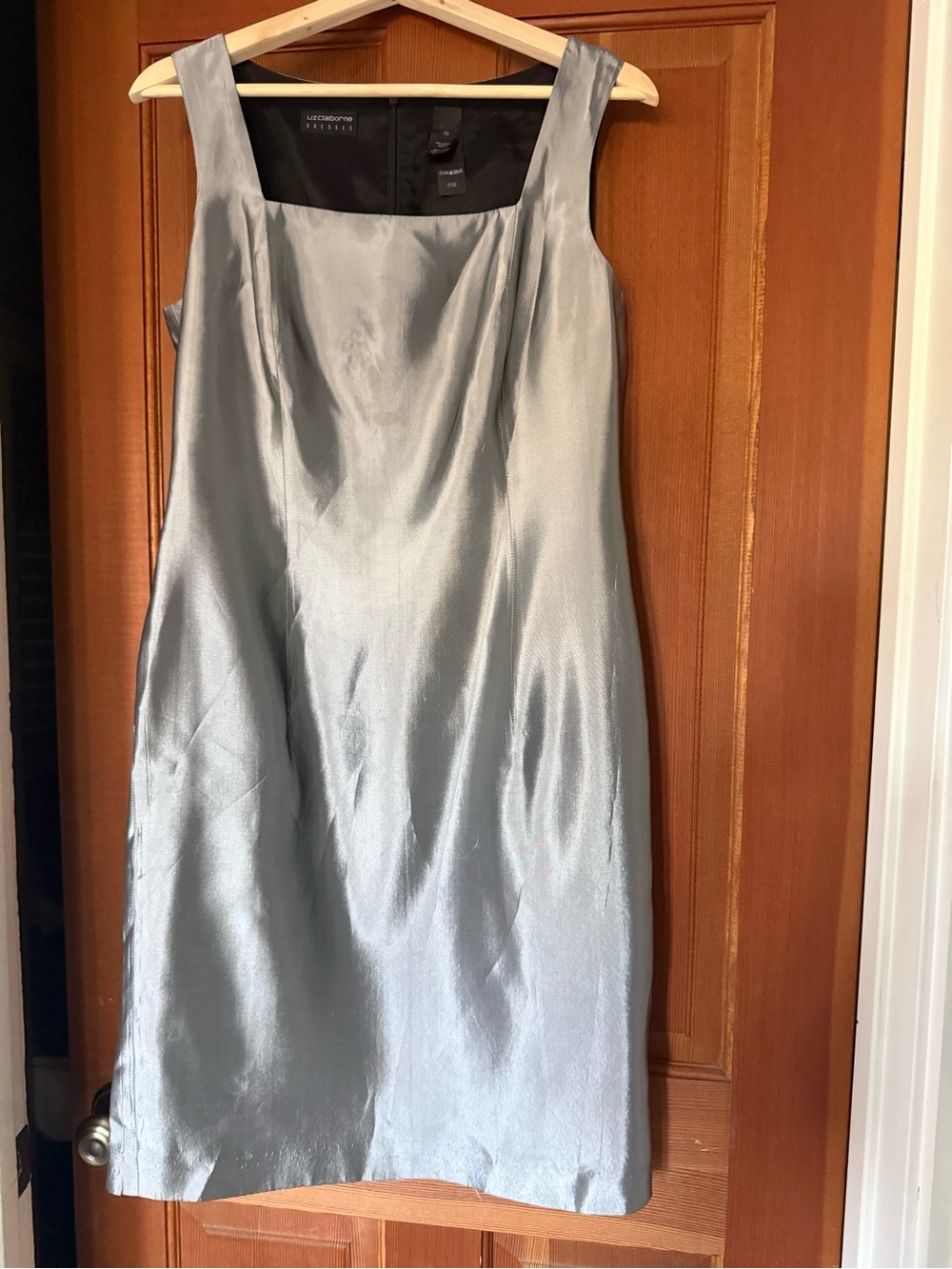 Liz Claiborne Silver Sheen Satin Sleeveless Shift Dress